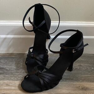 Black satin/suede ballroom dance shoes, NWOT